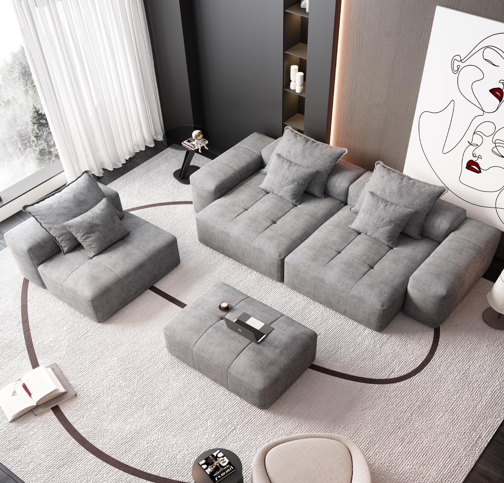 Modern Oversized Modular Sectional Sofa,Sparkling Chenille Fabric Soft Cushion Sofa with 6 Pillows,6 PCS DIY Combination Tufted Sofa,No Assembly Required,GREY