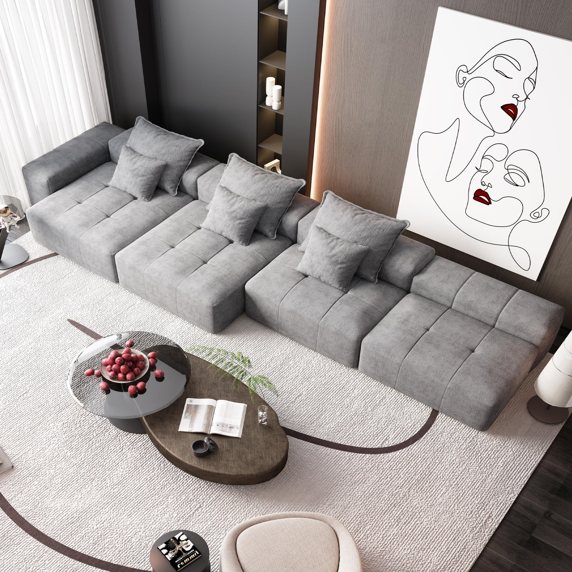 Modern Oversized Modular Sectional Sofa,Sparkling Chenille Fabric Soft Cushion Sofa with 6 Pillows,6 PCS DIY Combination Tufted Sofa,No Assembly Required,GREY