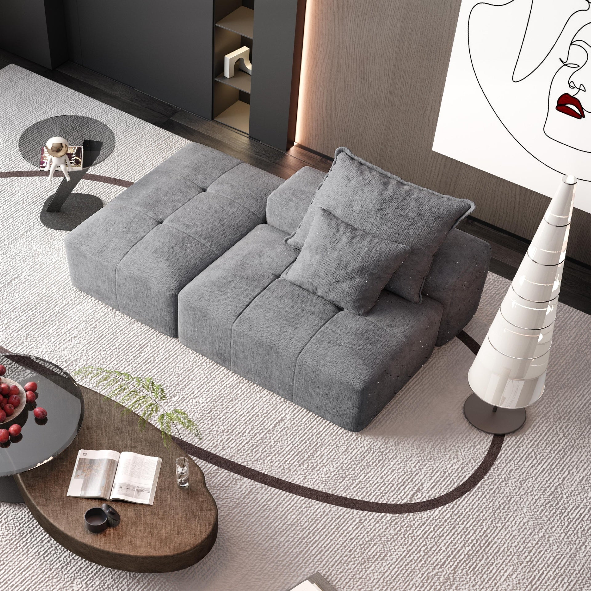 Modern Oversized Modular Sectional Sofa,Sparkling Chenille Fabric Soft Cushion Sofa with 2 Pillows,DIY Combination Tufted Sofa,No Assembly Required