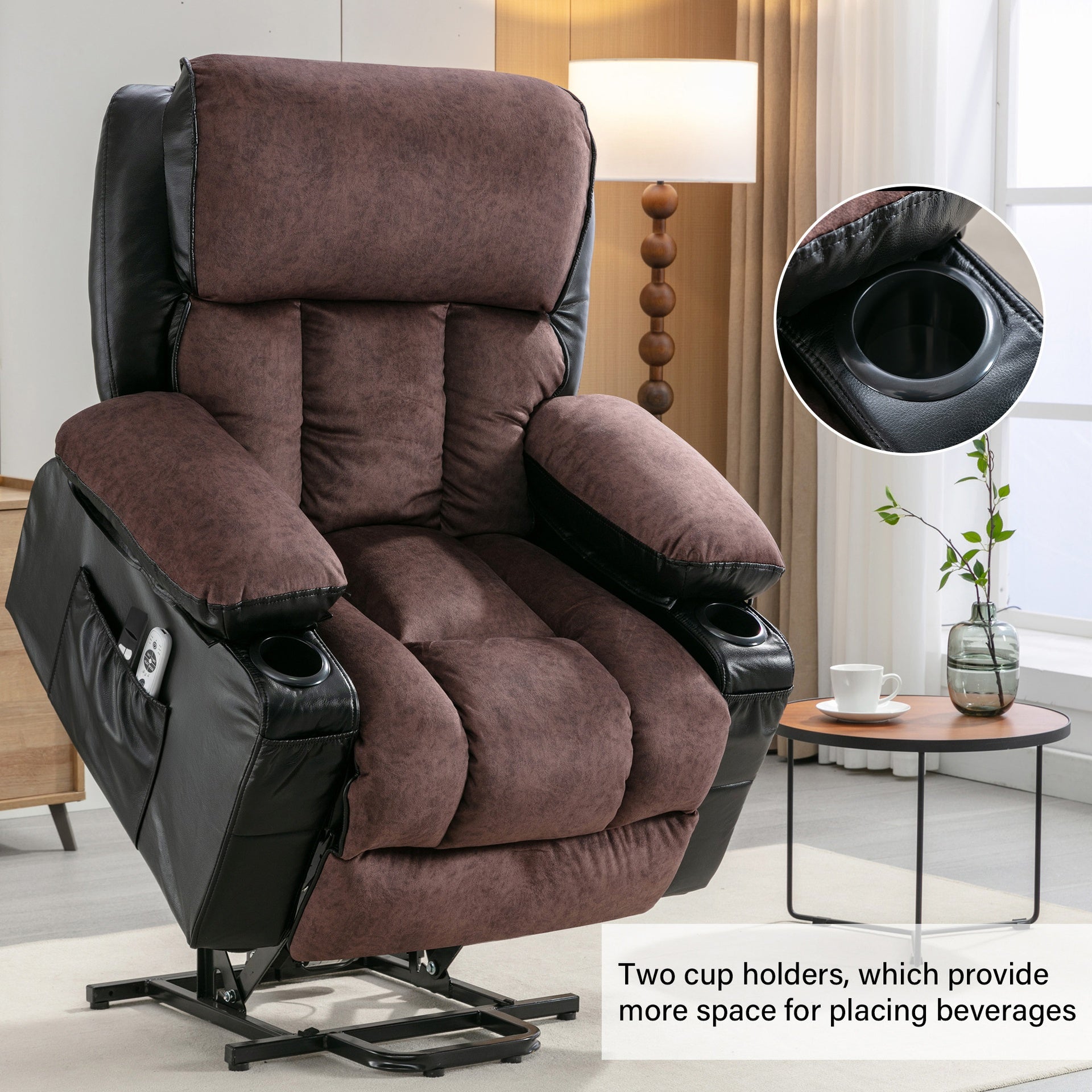 Power Electric massage lift lounge chair, suitable for the elderly, with heating and vibration functions,Fleece leather with USB, can be used for lying down. BLACK BROWN