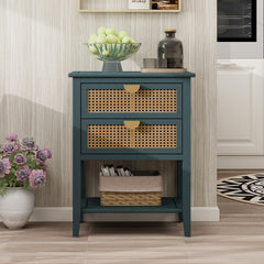 2 Drawer Side table,Naturel Rattan,End table,Suitable for bedroom, living room, study