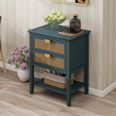 2 Drawer Side table,Naturel Rattan,End table,Suitable for bedroom, living room, study