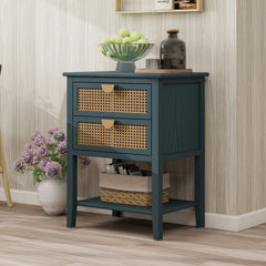 2 Drawer Side table,Naturel Rattan,End table,Suitable for bedroom, living room, study