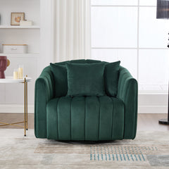 40.35"W Upholstered Oversized 360° Swivel Accent Barrel Chair and Half Cozy Sofa with 3 Pillows, Velvet Channel Tufted Pumpkin-Shape Club Armchair for Living Room, Bedroom, Office, Lounge,GREEN