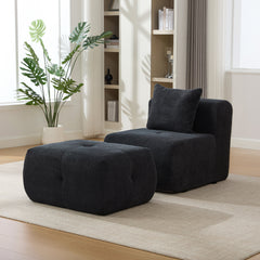 31" Modular Cloud Armless Accent Chair with Ottoman Set, Modern Boneless Deep Seat Single Sofa Soft Lounger with Footstool Throw Pillow for Living Room, Bedroom, Dorms, No Assembly Required, Charcoal