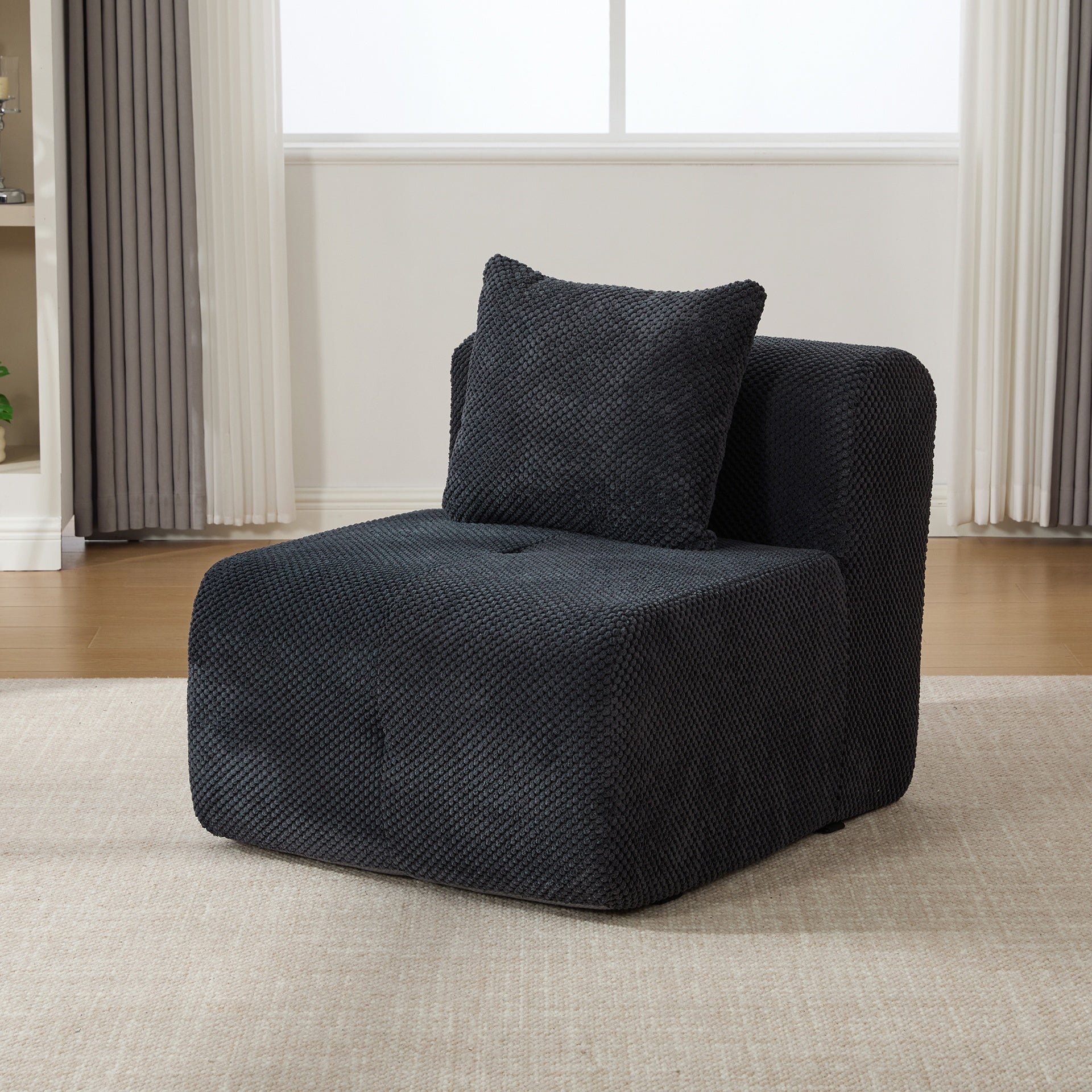 31" Modular Cloud Armless Accent Chair with Ottoman Set, Modern Boneless Deep Seat Single Sofa Soft Lounger with Footstool Throw Pillow for Living Room, Bedroom, Dorms, No Assembly Required, Charcoal