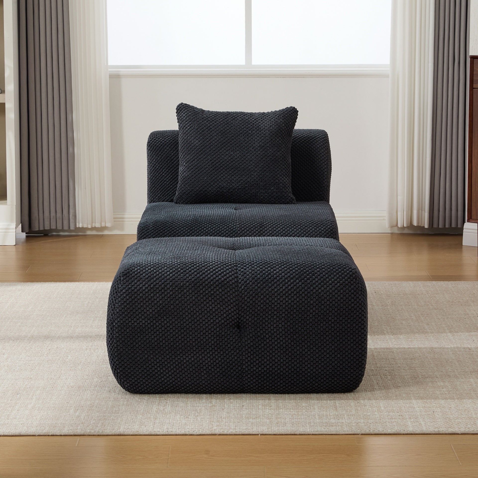 31" Modular Cloud Armless Accent Chair with Ottoman Set, Modern Boneless Deep Seat Single Sofa Soft Lounger with Footstool Throw Pillow for Living Room, Bedroom, Dorms, No Assembly Required, Charcoal