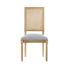 [Set of 2] French Country Dining Chairs - Elegant Cane Backrest & Upholstered Seats with Fluted Legs - Rustic Weathered Finish - Solid Rubberwood Frame - Vintage Inspired Kitchen & Dining Room Chairs