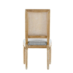 [Set of 2] French Country Dining Chairs - Elegant Cane Backrest & Upholstered Seats with Fluted Legs - Rustic Weathered Finish - Solid Rubberwood Frame - Vintage Inspired Kitchen & Dining Room Chairs