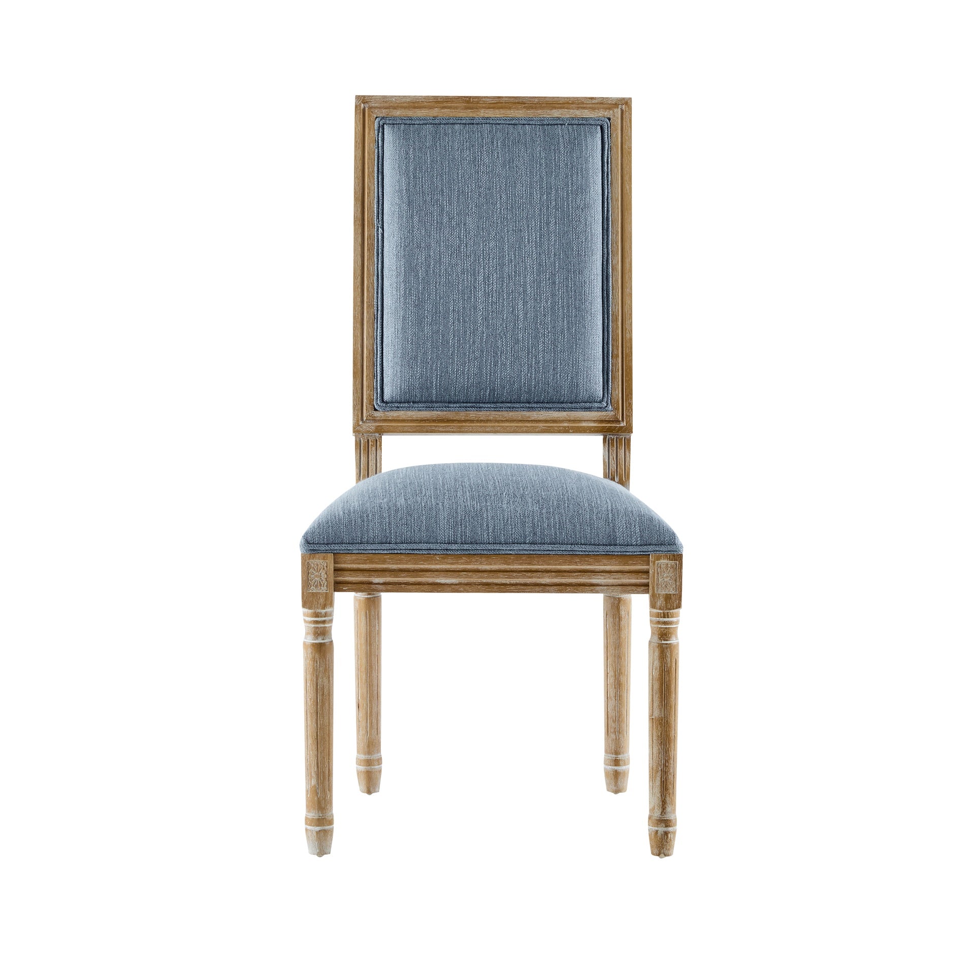 [Set of 2] French Country Dining Chairs - Elegant Cane Backrest & Upholstered Seats with Fluted Legs - Rustic Weathered Finish - Solid Rubberwood Frame - Vintage Inspired Kitchen & Dining Room Chairs