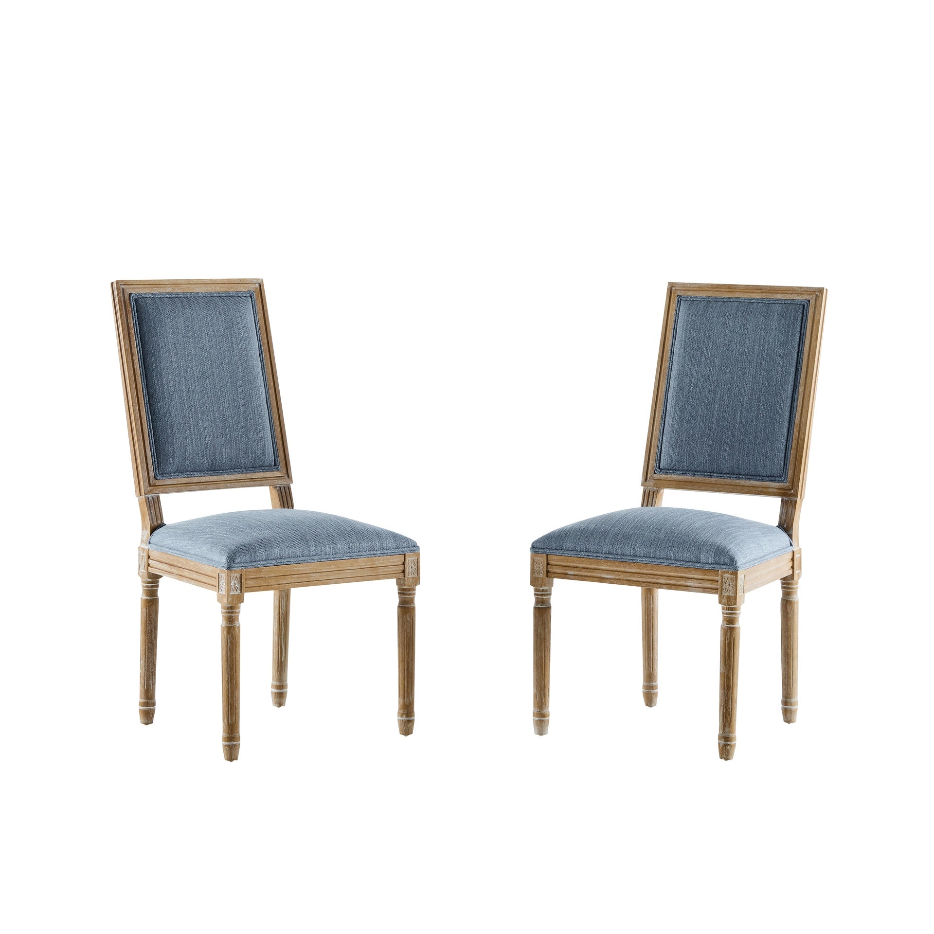 [Set of 2] French Country Dining Chairs - Elegant Cane Backrest & Upholstered Seats with Fluted Legs - Rustic Weathered Finish - Solid Rubberwood Frame - Vintage Inspired Kitchen & Dining Room Chairs