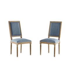 [Set of 2] French Country Dining Chairs - Elegant Cane Backrest & Upholstered Seats with Fluted Legs - Rustic Weathered Finish - Solid Rubberwood Frame - Vintage Inspired Kitchen & Dining Room Chairs
