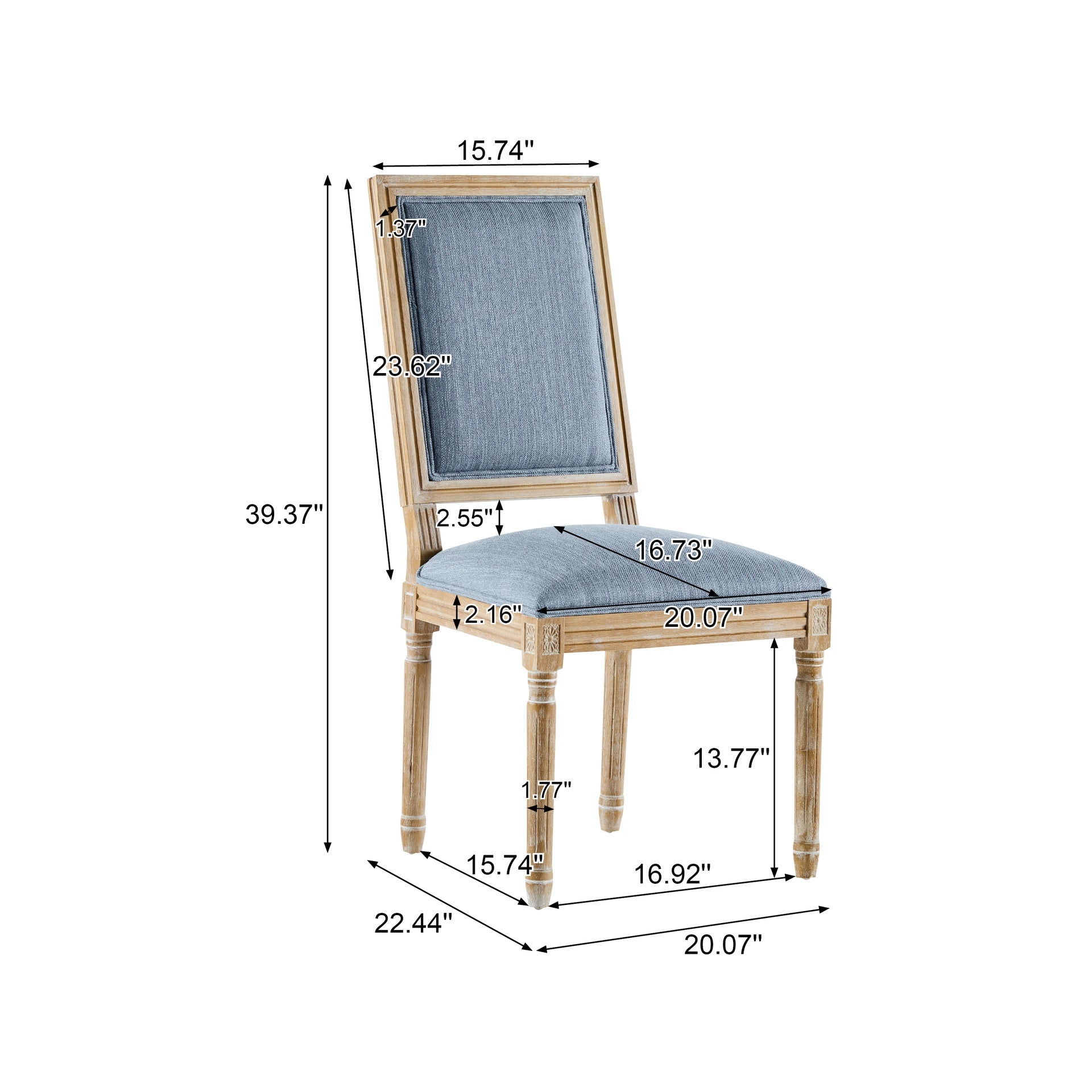 [Set of 2] French Country Dining Chairs - Elegant Cane Backrest & Upholstered Seats with Fluted Legs - Rustic Weathered Finish - Solid Rubberwood Frame - Vintage Inspired Kitchen & Dining Room Chairs