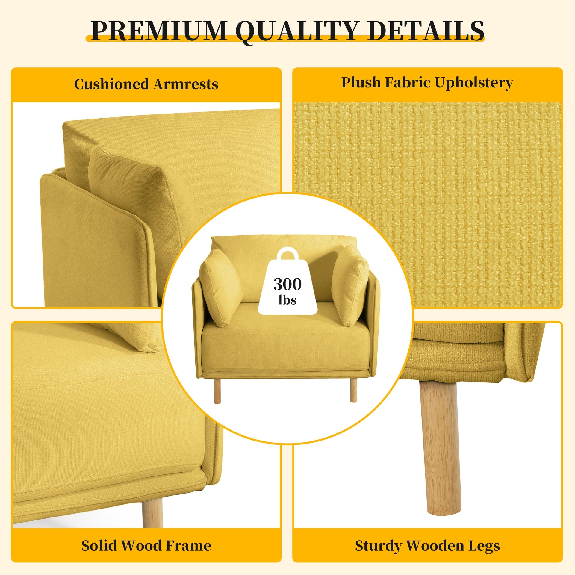 39" Modern Upholstered Accent Chair with Soft Cushions, Sleek Armrest Design and Sturdy Wooden Legs, Cozy Seating for Living Room, Bedroom, or Office Lounge