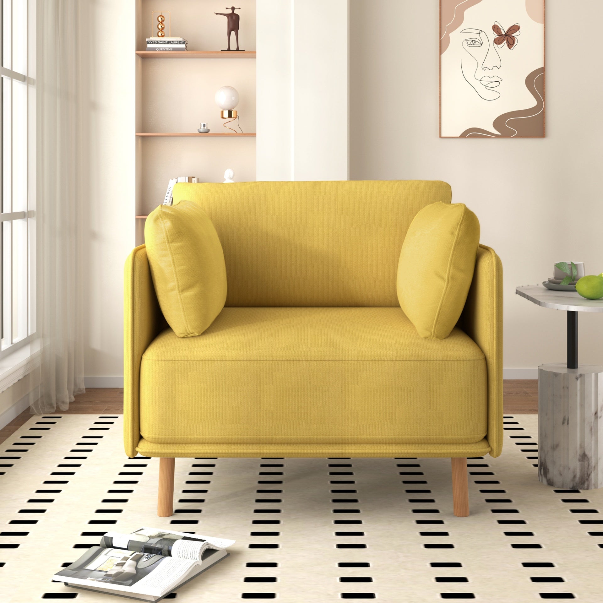 39" Modern Upholstered Accent Chair with Soft Cushions, Sleek Armrest Design and Sturdy Wooden Legs, Cozy Seating for Living Room, Bedroom, or Office Lounge