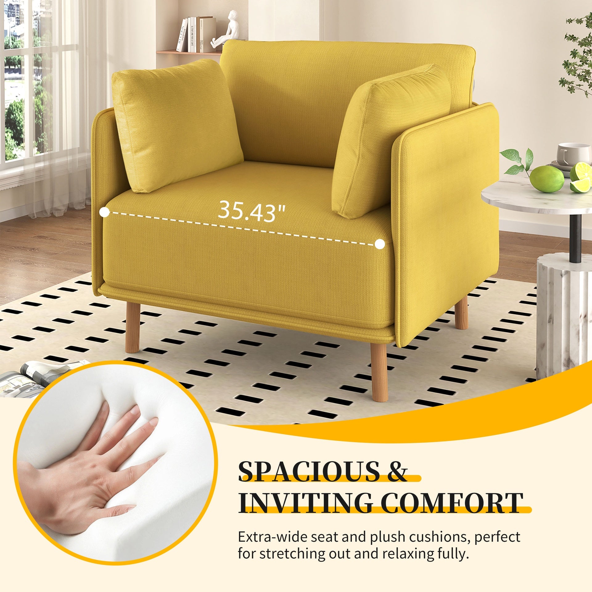 39" Modern Upholstered Accent Chair with Soft Cushions, Sleek Armrest Design and Sturdy Wooden Legs, Cozy Seating for Living Room, Bedroom, or Office Lounge