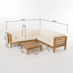 OANA OUTDOOR WOODEN SECTIONAL SET WITH CUSHIONS, BEIGE
