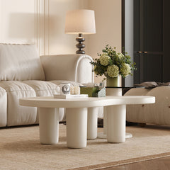 Cream White Modern Nesting Coffee Tables Set of 2, 2 in 1 Irregular Coffee Table with Glass Top End Table for Living Room Easy to Assemble