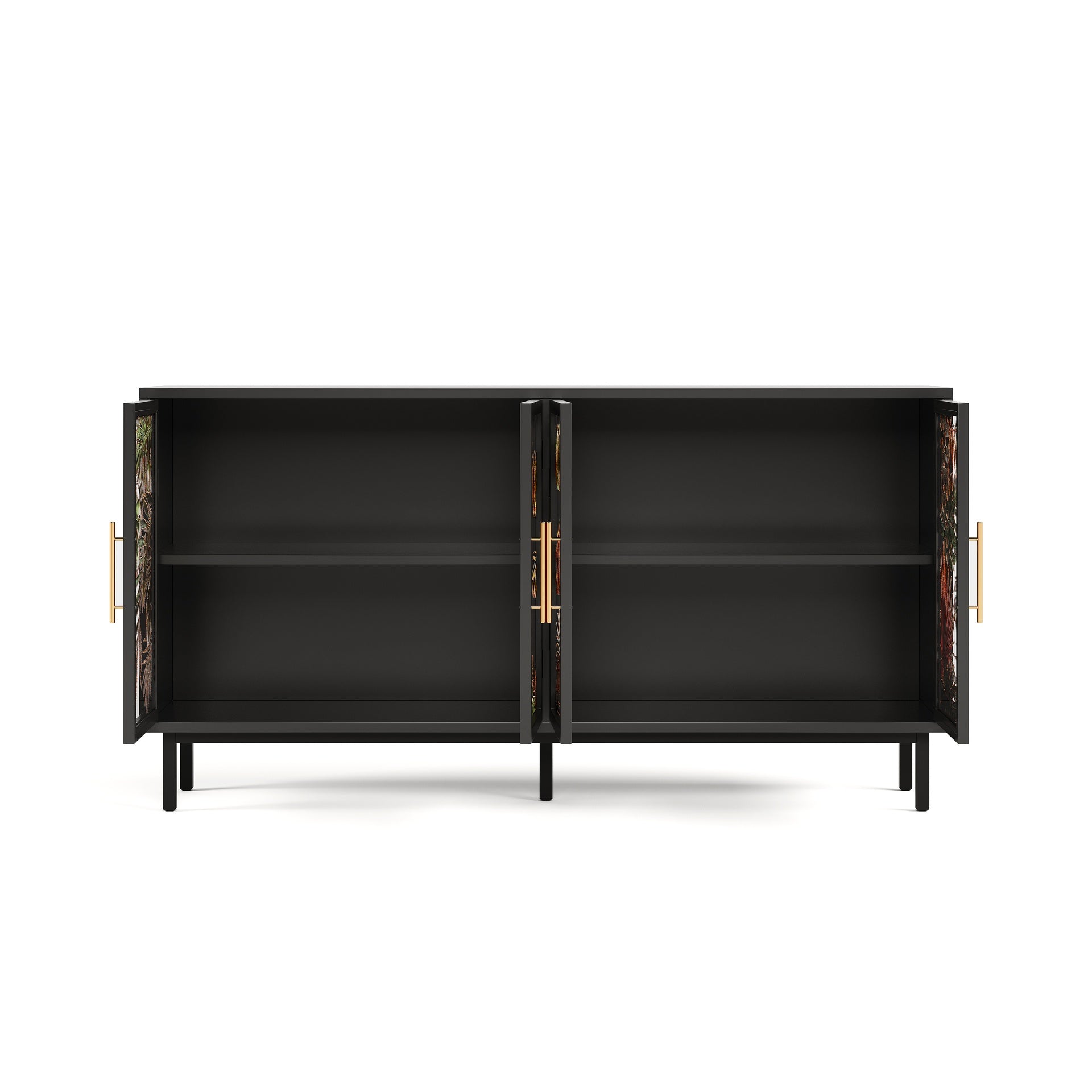 60.3" with 4 doors for Buffet Cabinets, Glazed painting art storage Cabinets, American retro control Console Table decorative Cabinets, Living room, Bedroom, Dining room