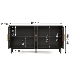 60.3" with 4 doors for Buffet Cabinets, Glazed painting art storage Cabinets, American retro control Console Table decorative Cabinets, Living room, Bedroom, Dining room