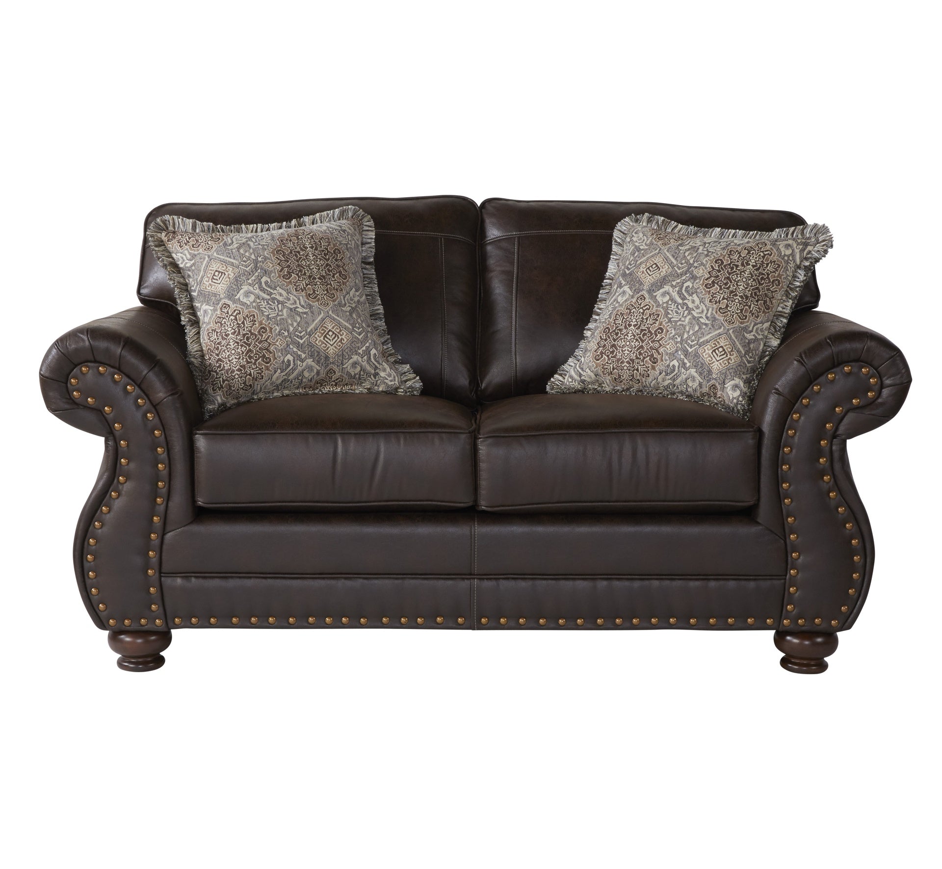 Leinster Fabric Upholstered Nailhead Loveseat in Espresso