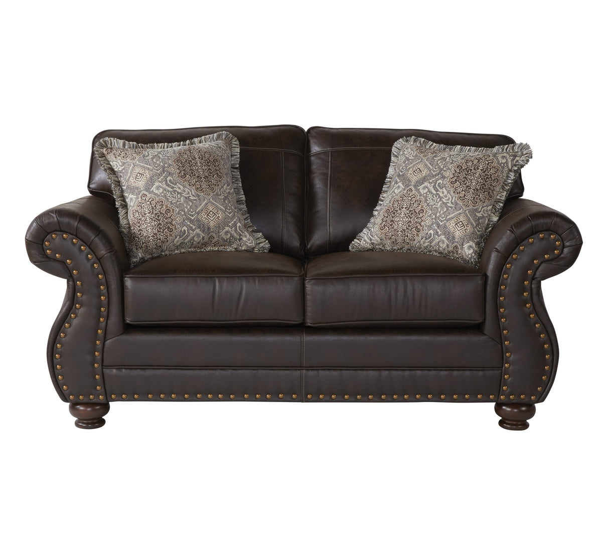 Leinster Fabric Upholstered Nailhead Loveseat in Espresso