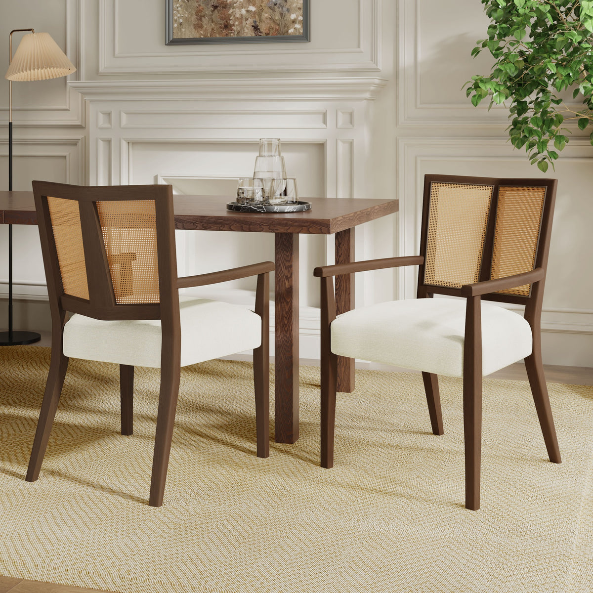 ARM DINING CHAIR(walnut+beige) Set of 2