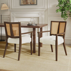 ARM DINING CHAIR(walnut+beige) Set of 2