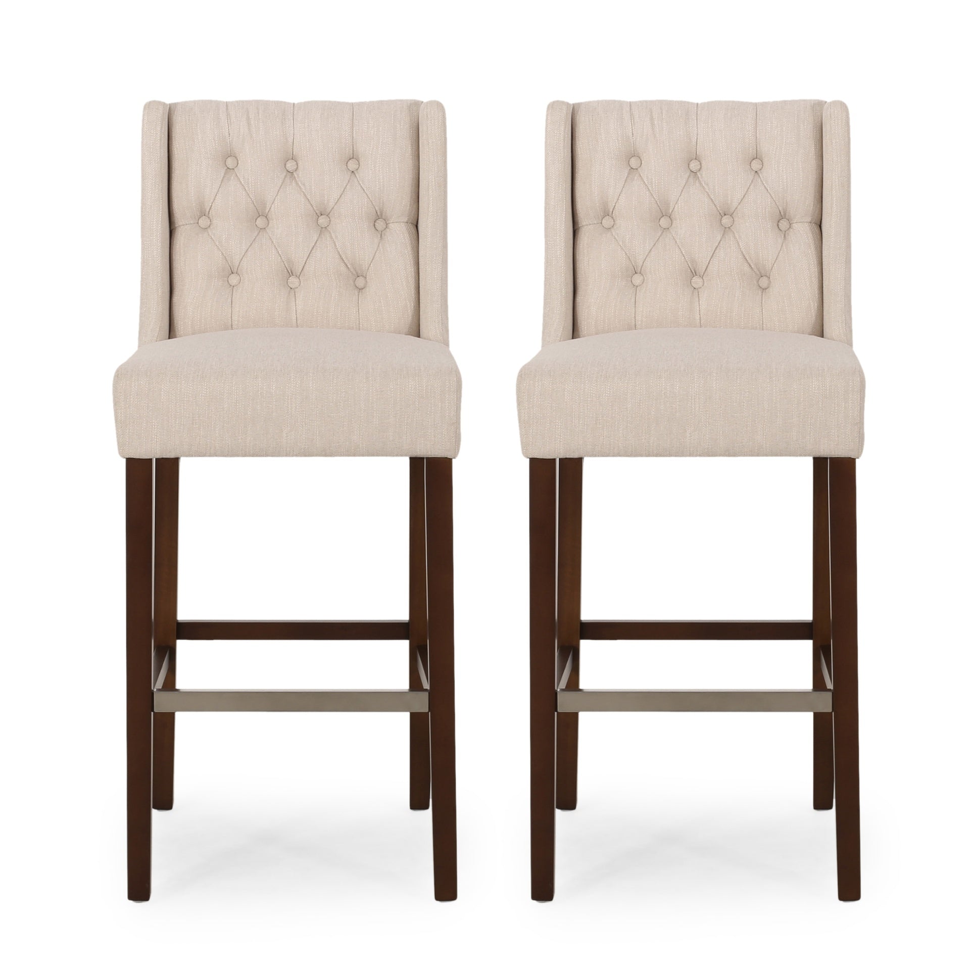 Modern Minimalist Metal Leg Bar Stool, Beige, 30" Height, High Density Fabric Seat, Commercial Grade Bar Stool