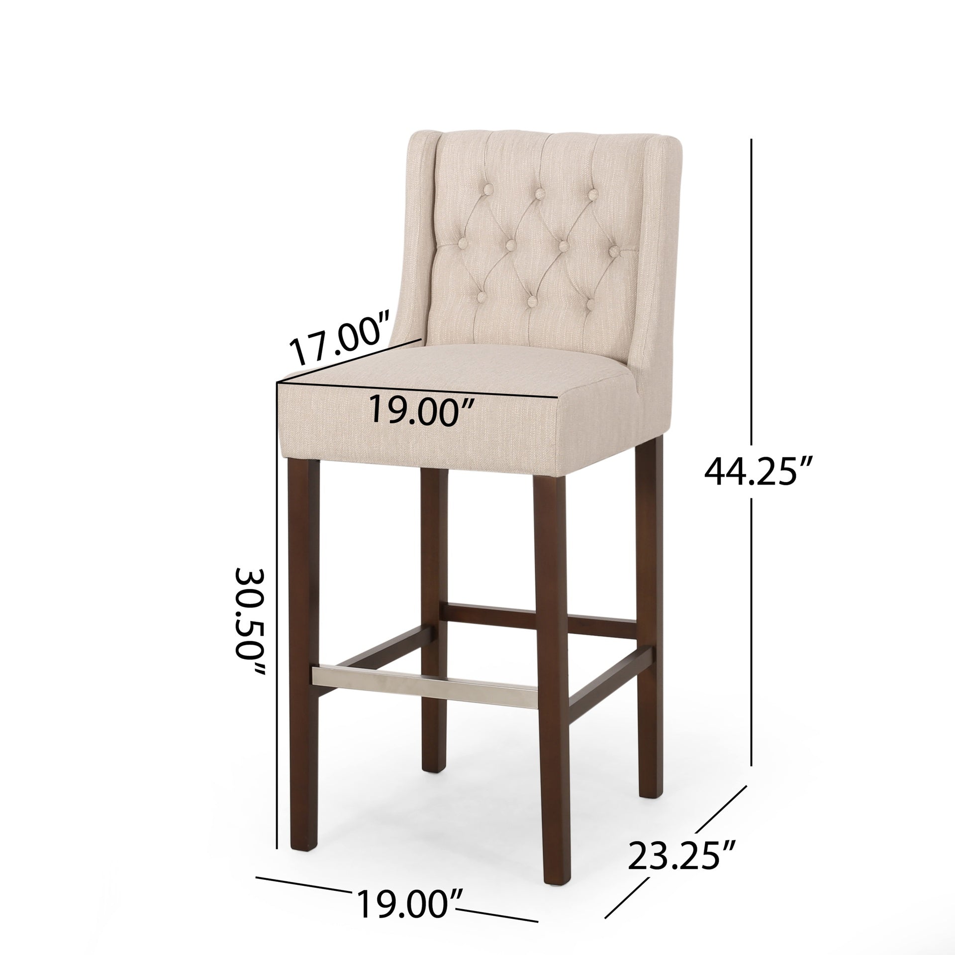 Modern Minimalist Metal Leg Bar Stool, Beige, 30" Height, High Density Fabric Seat, Commercial Grade Bar Stool