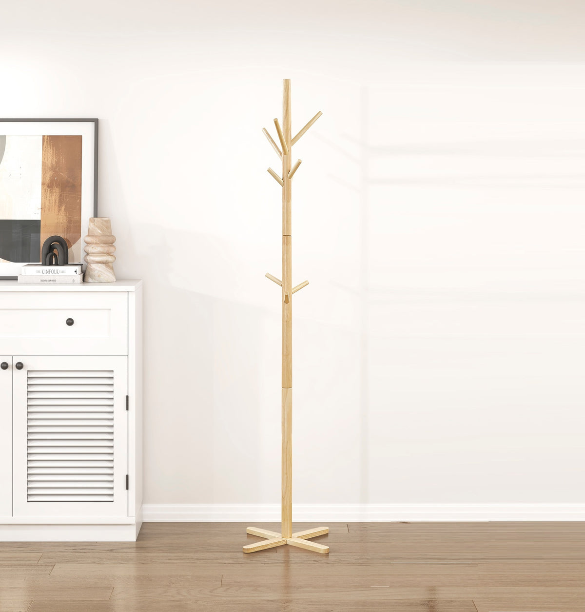 Neutral Finish Modern Coat Rack Solid Wood, Coat Hanger Stand Entryway Home Furniture 1pc