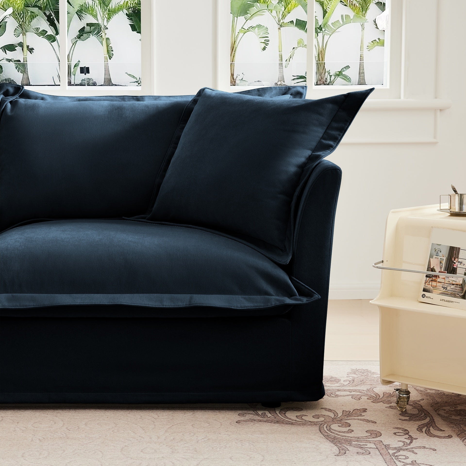 Armless sofa slip cover -Blue Chenille
