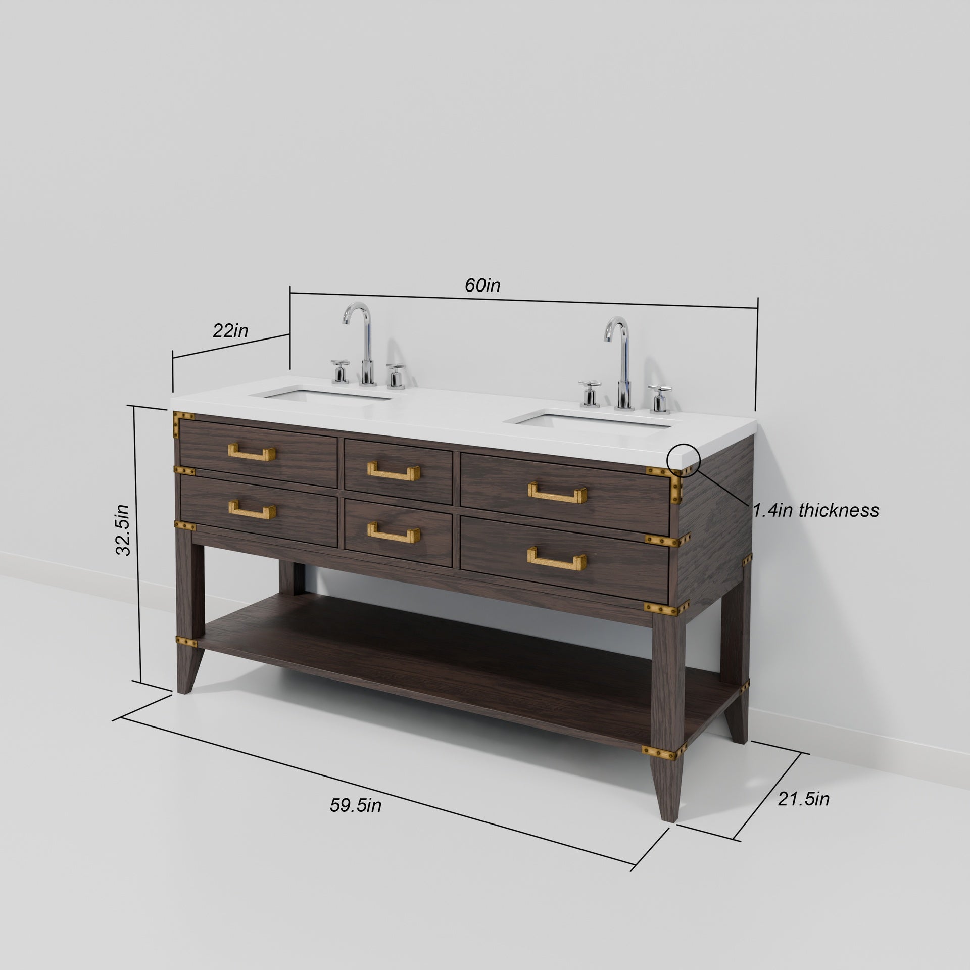 Brown Oak Double Bath Vanity 60 in. W x 22 in. D
