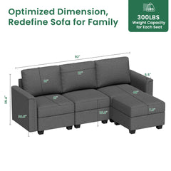Modular Sectional Sofa, Convertible L Shaped Sofa Couch with Chaise and Storage, Comfy Modular Sofa Couch for Bedroom, Living Room, Office, Modern L Shaped Sectional Sofa