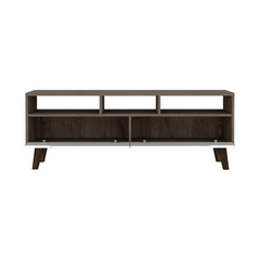 Tv Stand for TV´s up 52", Three Open Shelves, Two Flexible Drawers, Dark Walnut / White