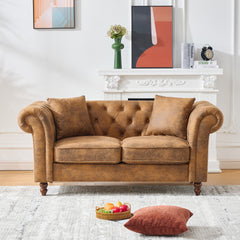 3 Seat+2 S Sofa Set Chesterfield ‌tech Fabric Sofa,High-tech Fabric Roll Armrest Sofa,Upholstered Mid Century Modern Couch,3+2 Seater Combo Couch for Living Room, Office, Apartment, Brown