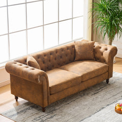 3 Seat+3 S Sofa Set Chesterfield ‌tech Fabric Sofa,High-tech Fabric Roll Armrest Sofa,Upholstered Mid Century Modern Couch,3+3 Seater Combo Couch for Living Room, Office, Apartment, Brown