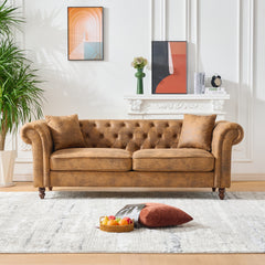 3 Seat+3 S Sofa Set Chesterfield ‌tech Fabric Sofa,High-tech Fabric Roll Armrest Sofa,Upholstered Mid Century Modern Couch,3+3 Seater Combo Couch for Living Room, Office, Apartment, Brown