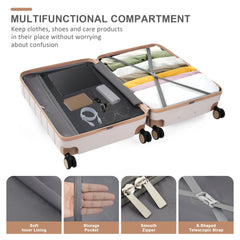 Premium ABS Travel Luggage Set , 3-Piece TSA Lock Suitcase Ensemble with 20, 24, and 28 Inch Sizes with 360° Spinner Wheels, light grey and golden