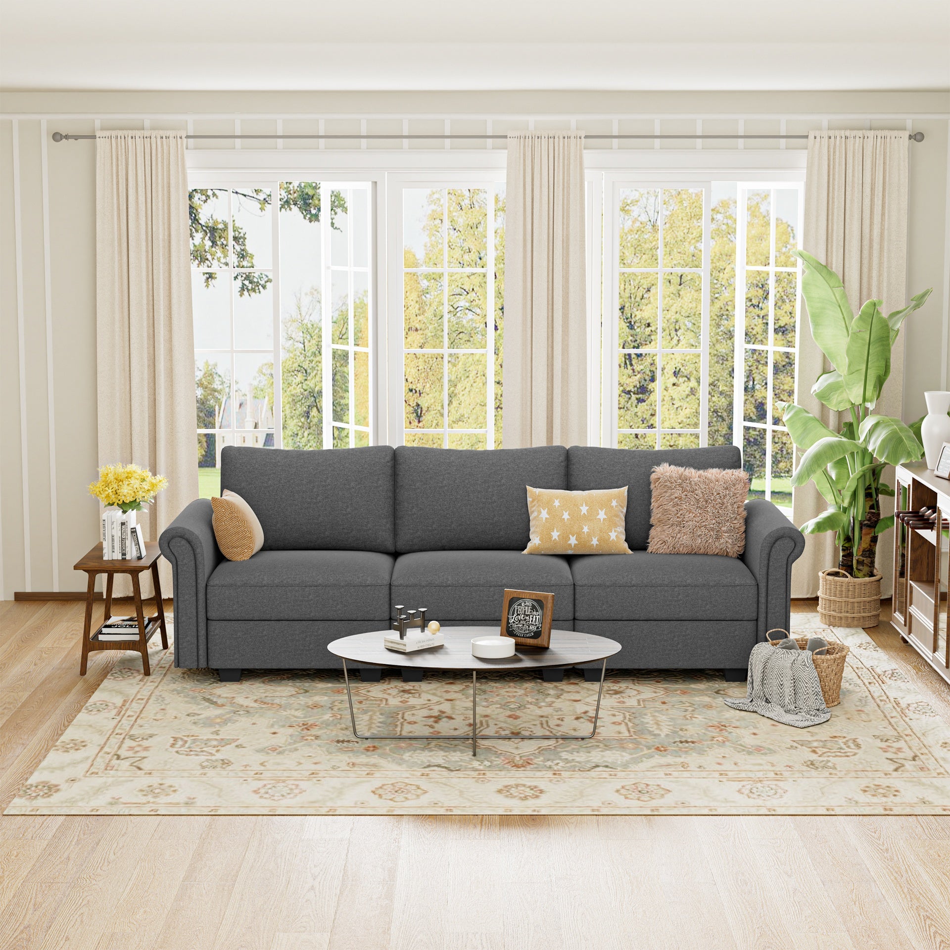 Modular Sectional Sofa, Modern Modern Three-Seater Sofa with Pillows and Storage, Wide & Deep Seat Sectional Couches for Living Room, Apartment, Studio, Office