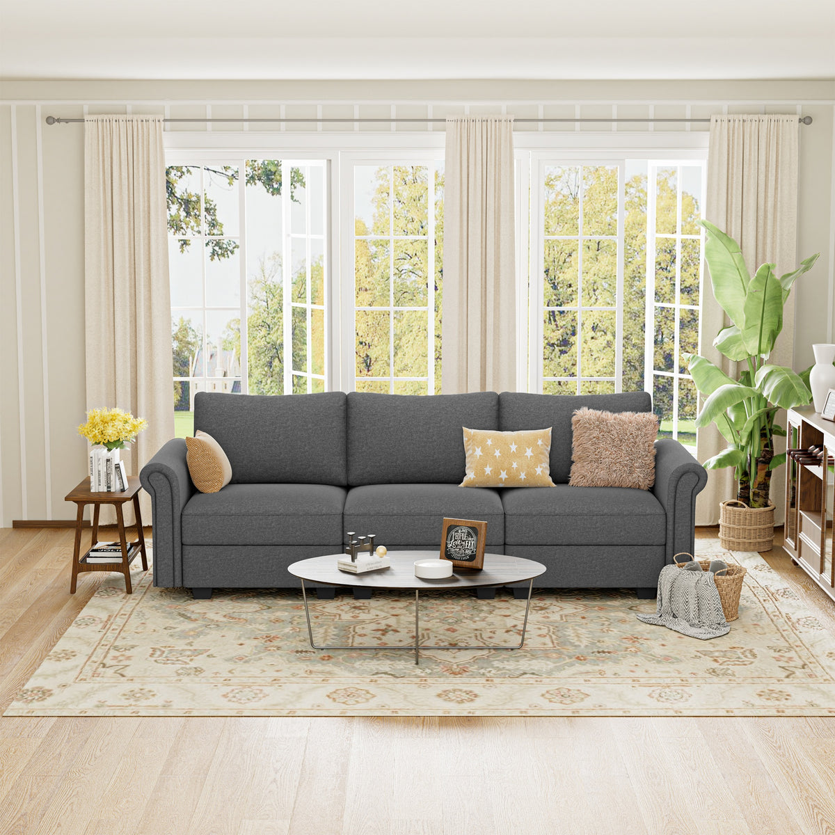 Modular Sectional Sofa, Modern Modern Three-Seater Sofa with Pillows and Storage, Wide & Deep Seat Sectional Couches for Living Room, Apartment, Studio, Office