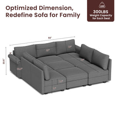Modern 7-Seater U-Shaped Sofa with 2 Chaise Lounges, Convertible U Shaped Sofa Couch with with Storage, Comfy Modular Sofa Couch for Bedroom, Living Room, Office