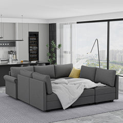 Modern 7-Seater U-Shaped Sofa with 2 Chaise Lounges, Convertible U Shaped Sofa Couch with with Storage, Comfy Modular Sofa Couch for Bedroom, Living Room, Office