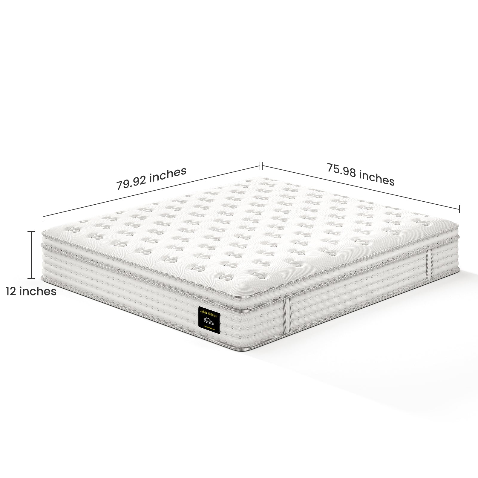 12'' Hybrid Mattress - King, Memory Foam & Pocket Springs for Pressure Relief, Fiberglass Free Ergonomic Home White