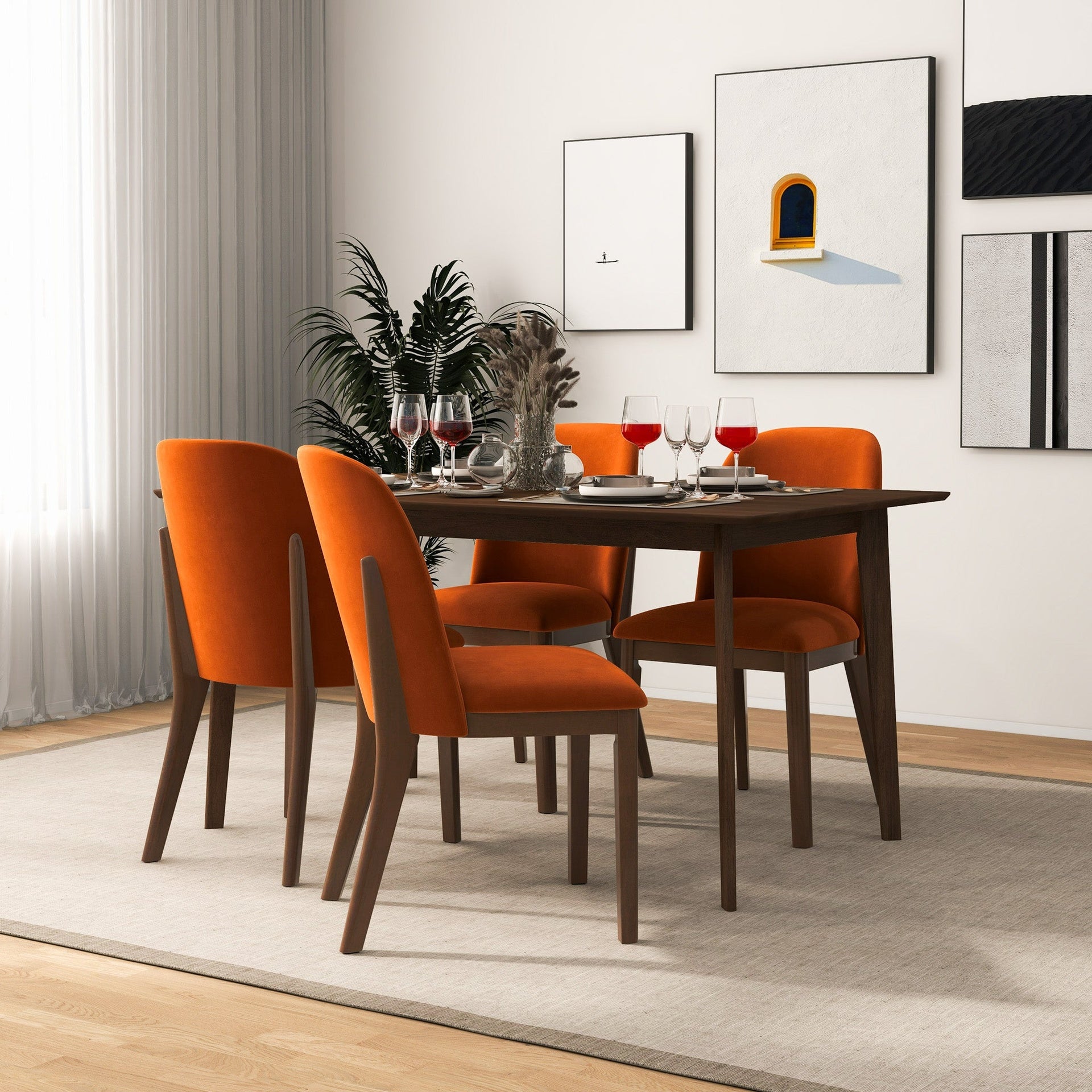 New Design Dining Kitchen Mid-Century Modern Chairs with Wood Legs Kaitlyn  Burnt Orange Velvet Dining Chair (Set Of 2) 33''