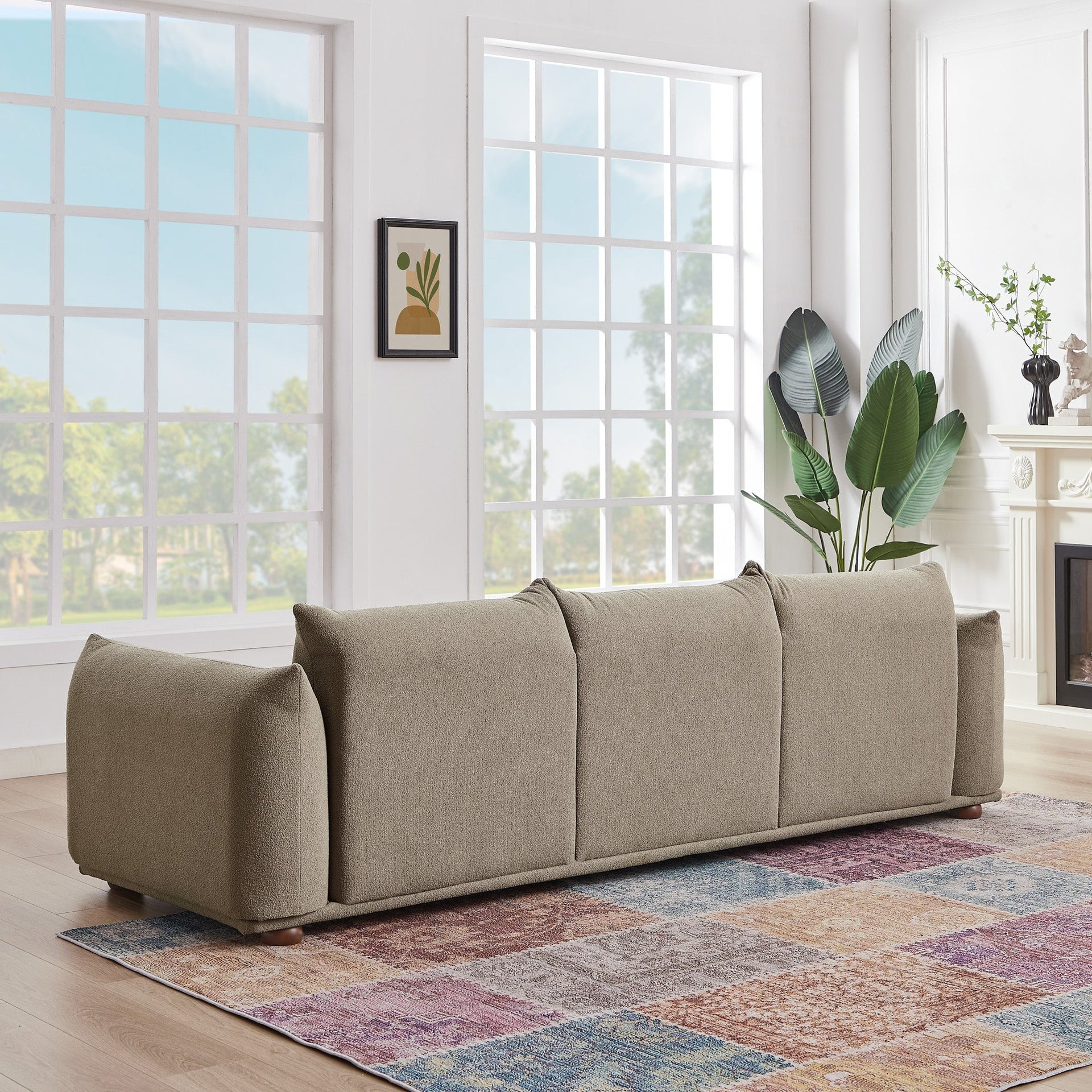 Kely 100'' Mocha Boucle Upholstered Sofa 29.1"H x 100"W x 35.8"D 3 Seater Sofa Comfy Couches for Living Room