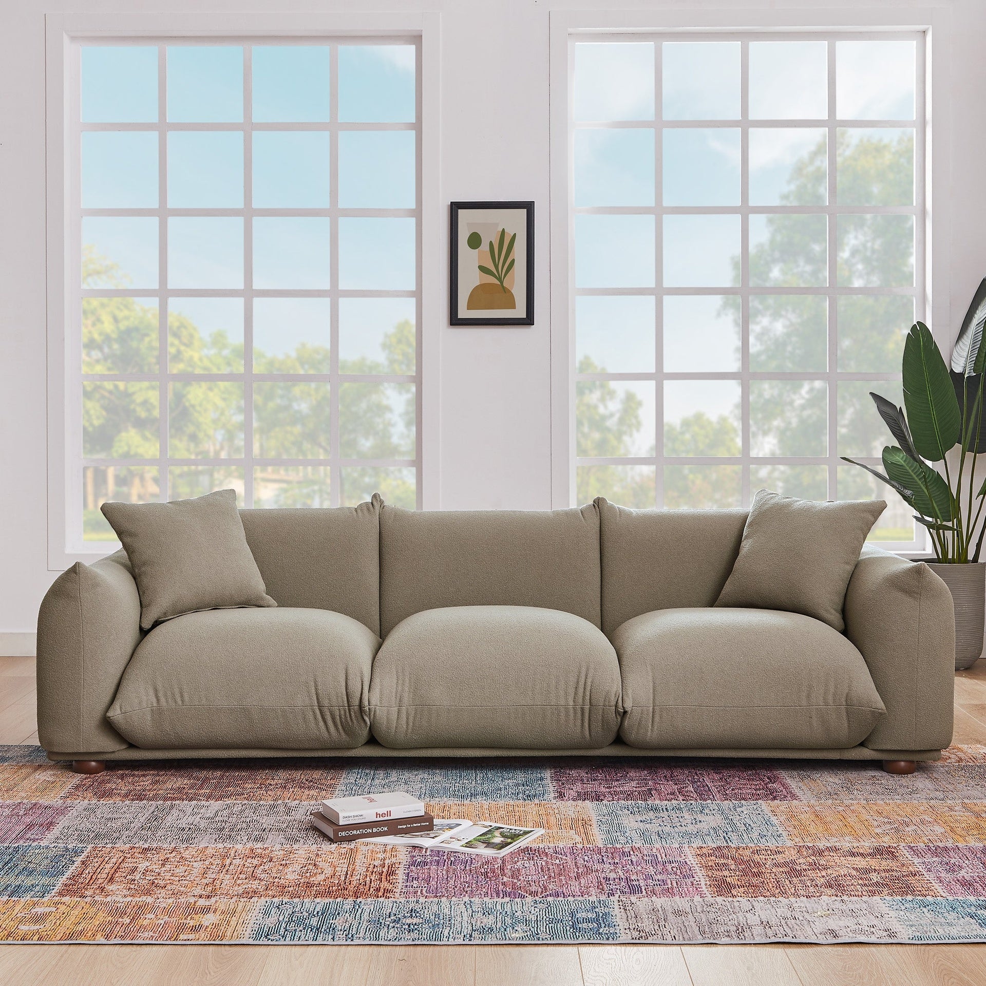 Kely 100'' Mocha Boucle Upholstered Sofa 29.1"H x 100"W x 35.8"D 3 Seater Sofa Comfy Couches for Living Room