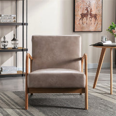 Classic Mid Century Modern Accent Chairs for Living Room or Bedroom, Espresso Finish Open-Framed Armchair with Plush Cushioning and Microfiber Upholstery, Light Camel
