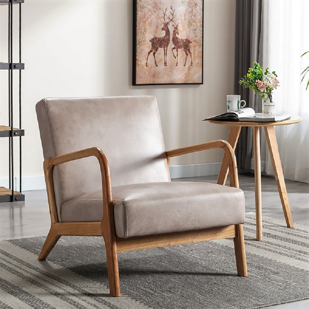 Classic Mid Century Modern Accent Chairs for Living Room or Bedroom, Espresso Finish Open-Framed Armchair with Plush Cushioning and Microfiber Upholstery, Light Camel
