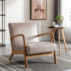 Classic Mid Century Modern Accent Chairs for Living Room or Bedroom, Espresso Finish Open-Framed Armchair with Plush Cushioning and Microfiber Upholstery, Light Camel